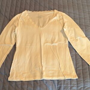 Victoria's Secret White V-Neck Lace-Trim Long Sleeve Top